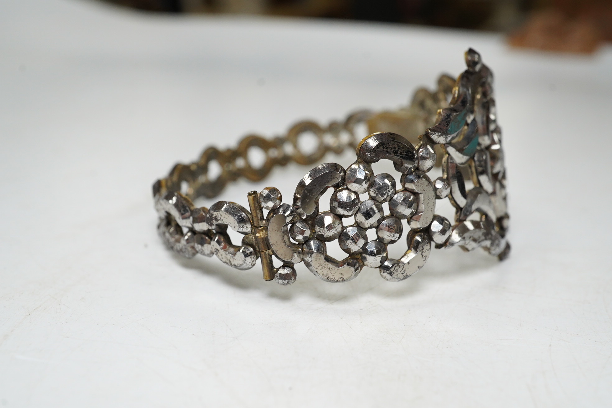 A Victorian cut steel bracelet, 6.25cm. Condition - fair